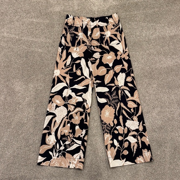 Anthropologie Maeve Colette Jo Faulkner Wide-Leg Cropped Floral Navy Pant 27 - Picture 4 of 11